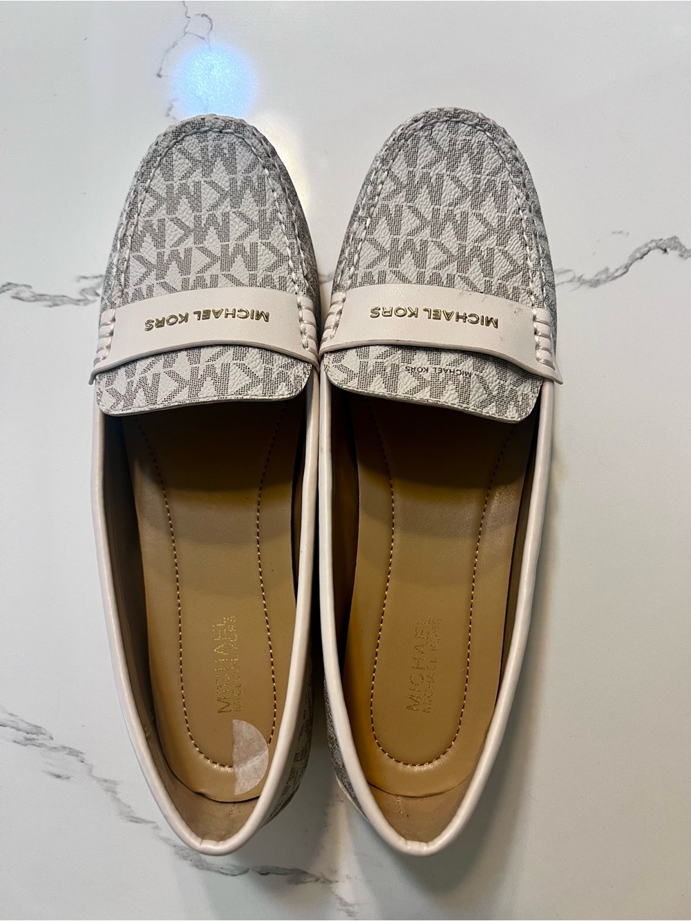 Michael Kors Cream & Light Gray Logo Penny Loafers